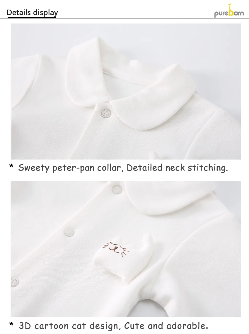 Pureborn/пижамы для новорожденных; хлопковая одежда с рисунком для маленьких мальчиков и девочек; весенне-Осенние костюмы