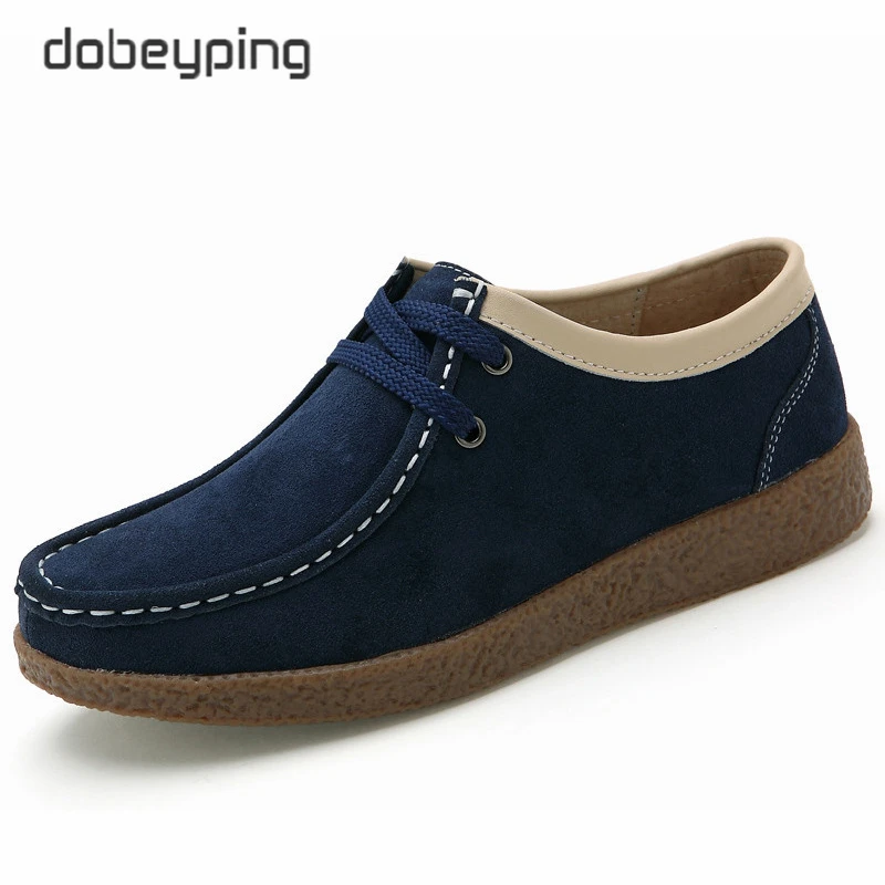 New Spring Autumn Casual Shoes Woman Cow Suede Leather Women Shoes Lace-Up Women's Loafers Moccasins Flats Soft Female Sneakers