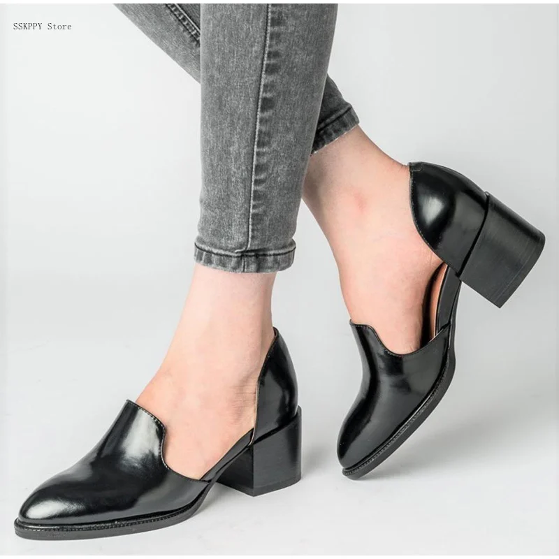 

Spring and Autumn Leather High Heels 2022 Ladies Mid-heeled Shoes Non-slip Pointed Casual Large Size Women womens shoes