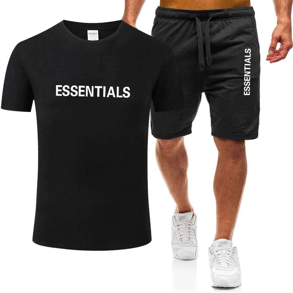

2021 Men's Summer Hip Hop Sweatshirt Fashion Solid Cotton T-Shirt + Shorts Casual Running Suit Large Men's Wear