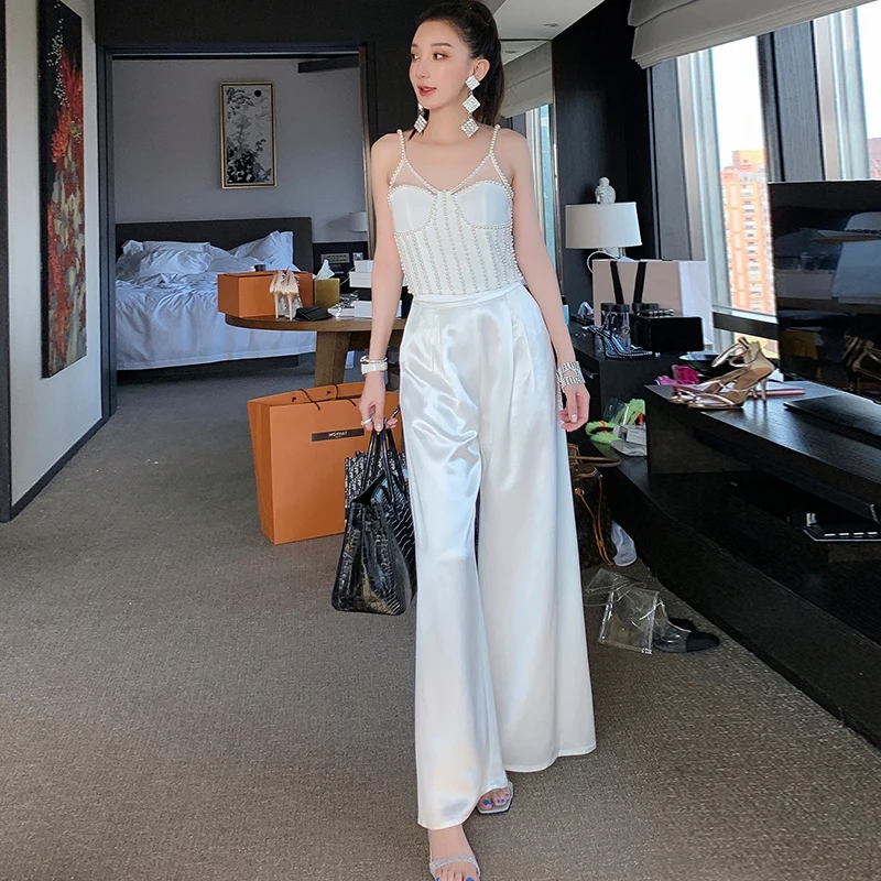 WHITNEY WANG футболка 2020 Летняя мода Уличная Сексуальная жемчужная расшитая бисером
