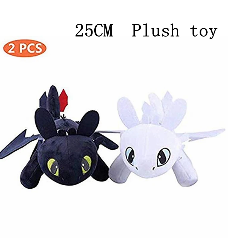 25CM Plush toy 8 шт./компл. Как приручить дракона 3 фигурки ночной яростью Беззубик ПВХ дракон фигурки детей модель детской игрушки подарок - Цвет: 25CM Plush toy