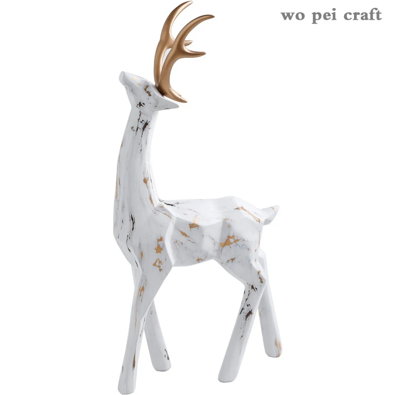 

Imitation Marble Golden Horn Deer Figurines Desktop Decor Animal Sculpture Resin Ornaments Deer Statue Home Decoration Modern