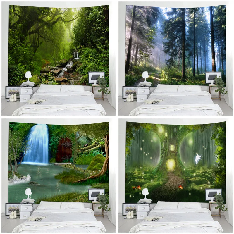 

Creative 3D Print Tapestry Landscape Green Tree Wall Hanging Beautiful Spring Secnic Tapestries For Home Deco Free Shipping