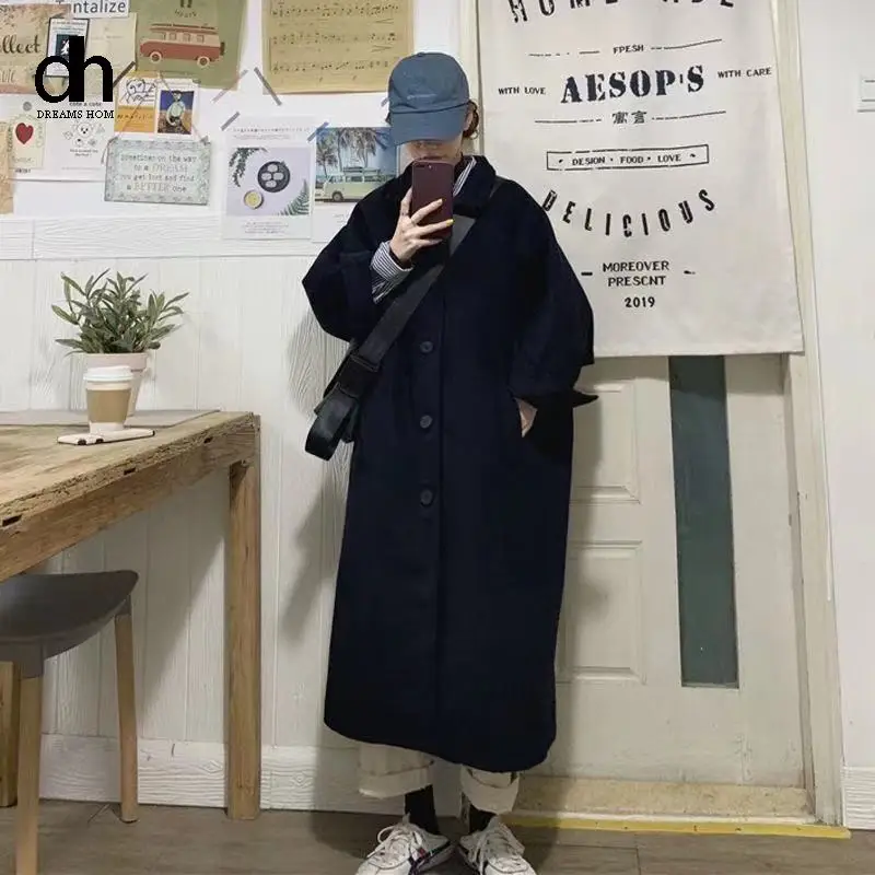 

Женское пальто в стиле преппи DH, длинная теплая шерстяная ветровка в Корейском стиле ретро, весна 2021