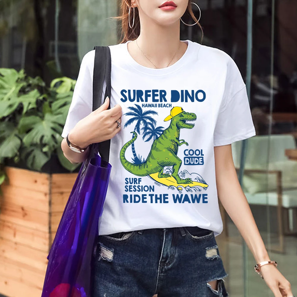 Милая футболка в стиле Харадзюку забавная Футболка с принтом динозавра для