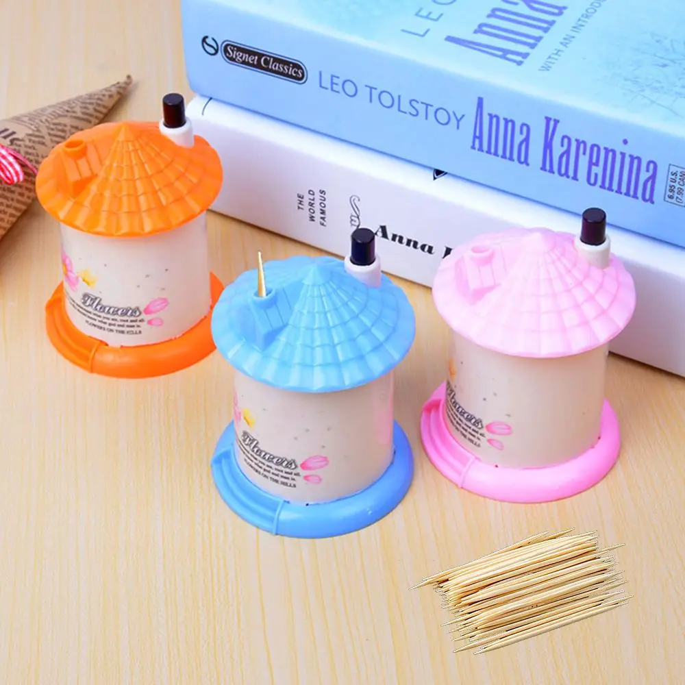 

Desktop Decoration Lovely Push Random Color Toothpick Box Toothpick Holder House Shaped Automatic