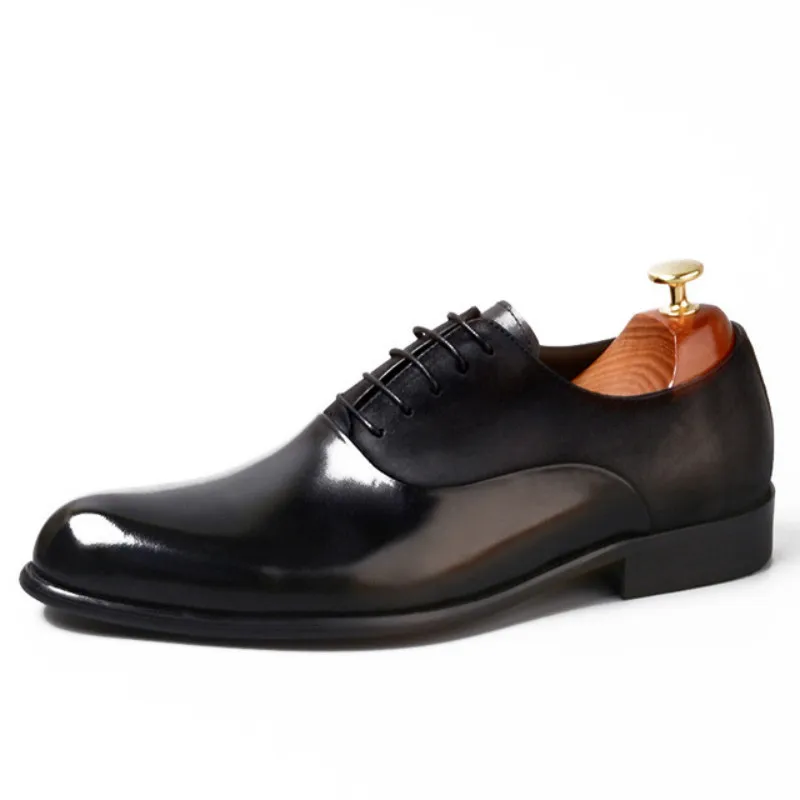 Мужские деловые туфли из натуральной кожи черные оксфорды на плоской подошве