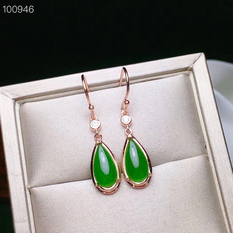 Серьги-капли из серебра ювелирные изделия CoLife пробы с нефритом 6 х12 мм | Украшения