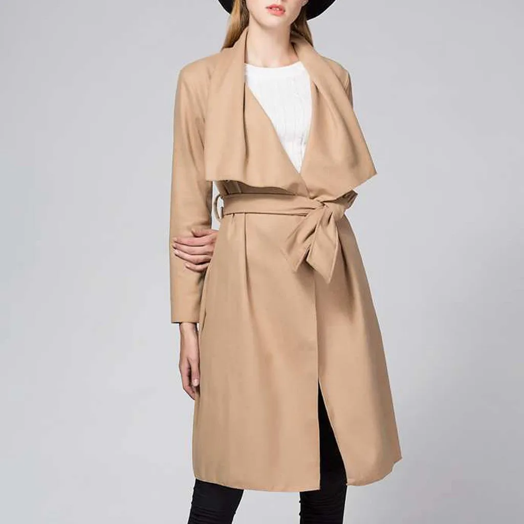 

Тренчкот женский асимметричный, повседневный однотонный длинный кардиган цвета хаки с поясом, верхняя одежда, весна-осень