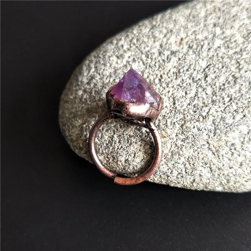 

FUWO Hot Sale Natural Amethysts Ring With Antique Copper Plated Semi Precious Stone Jewelry Wholesale 5pcs/lot RG031