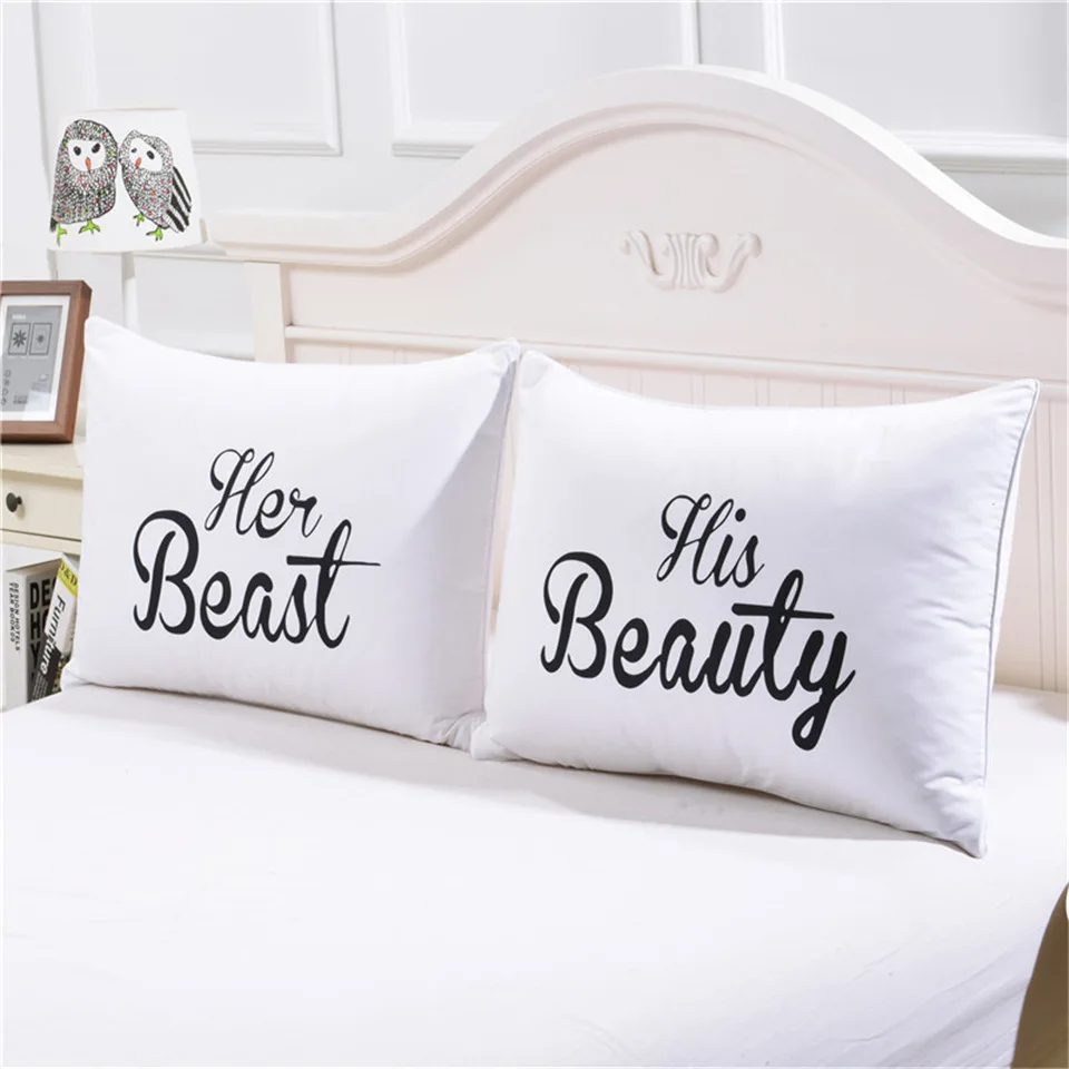 

Romantic White Pillowcase Set Gift Idea for Mr Mrs Couples Christmas Valentines Day/Anniversary/Wedding/Engagement Pillow Cover