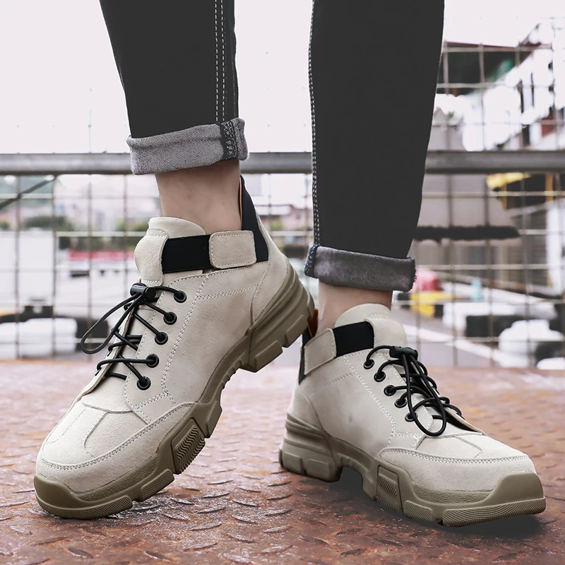 Мужские кроссовки из натуральной кожи белые удобные брендовая рабочая обувь в