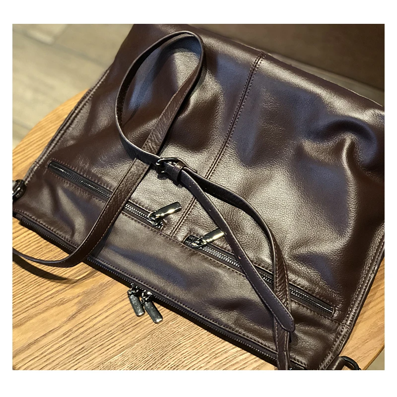 Business Briefcase Women Genuine Leather Tote Vintage Messenger Bag Man Laptop Office Bags Unisex Shoulder Bag Large Capacity