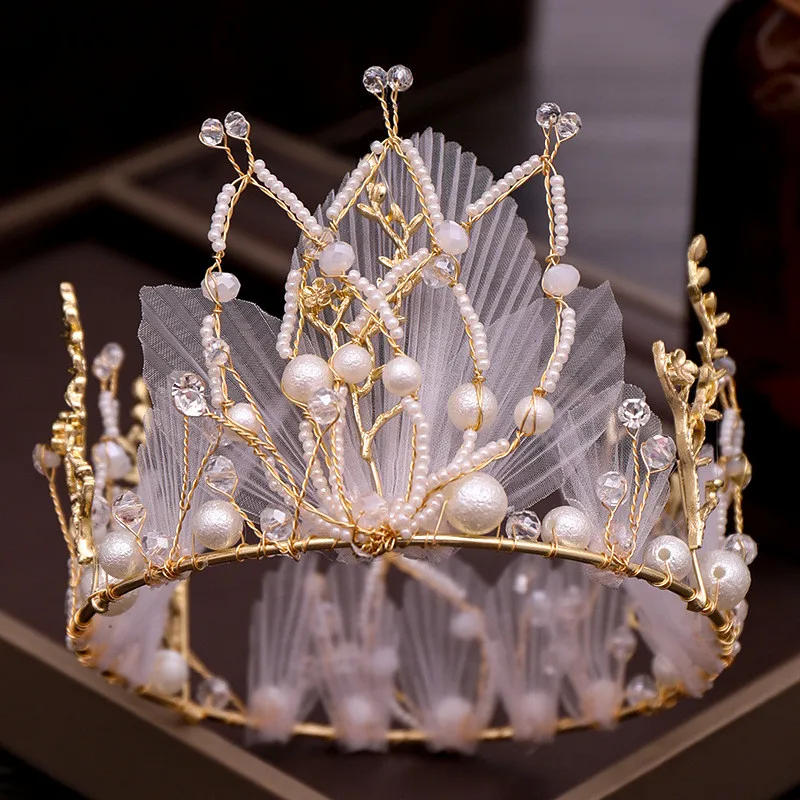 JaneVini Бохо принцесса невесты корона диадемы и серьги набор Золотой Жемчуг