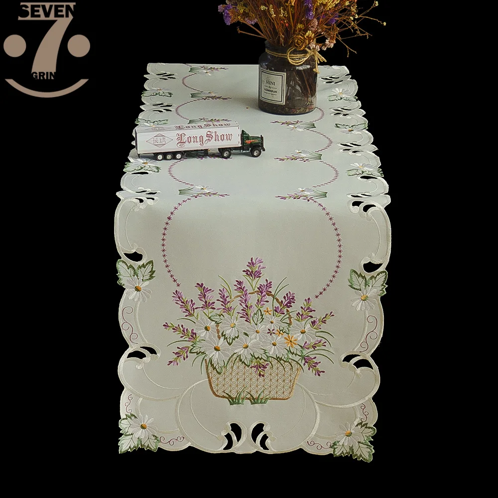 16x70 Inches Beige Colour Satin Fabric Lavender Embroidered Festival Wedding Party Decoration Table Runner | Дом и сад