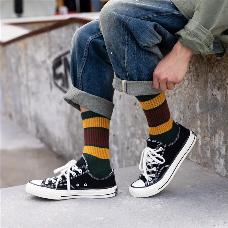 Полосатые мужские длинные носки новые осенние спортивные повседневные