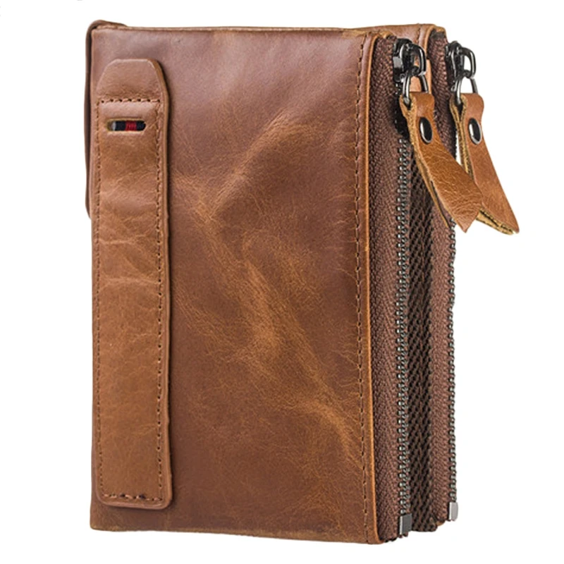 Кожаные мужские кошельки короткие кредитницы визитницы двойная молния кошелек |