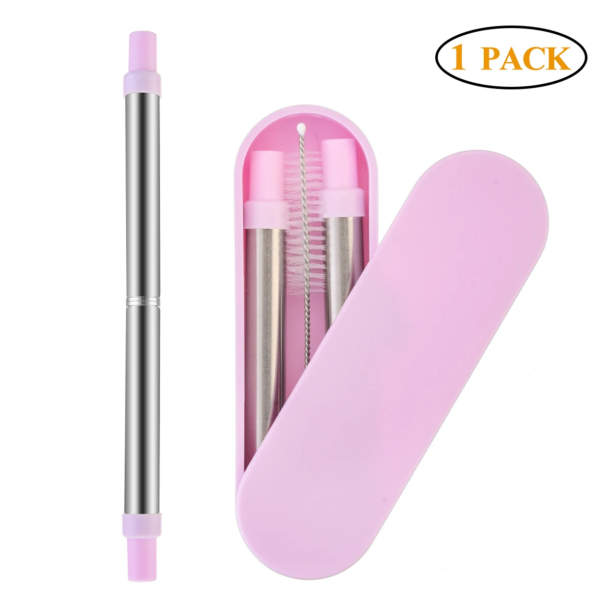 pink Hoomall 1 шт. многоразовые складные соломинки для питья складной силиконовый соломинка с чехол для переноски и щетка для чистки путешествия барные инструменты - Цвет: pink