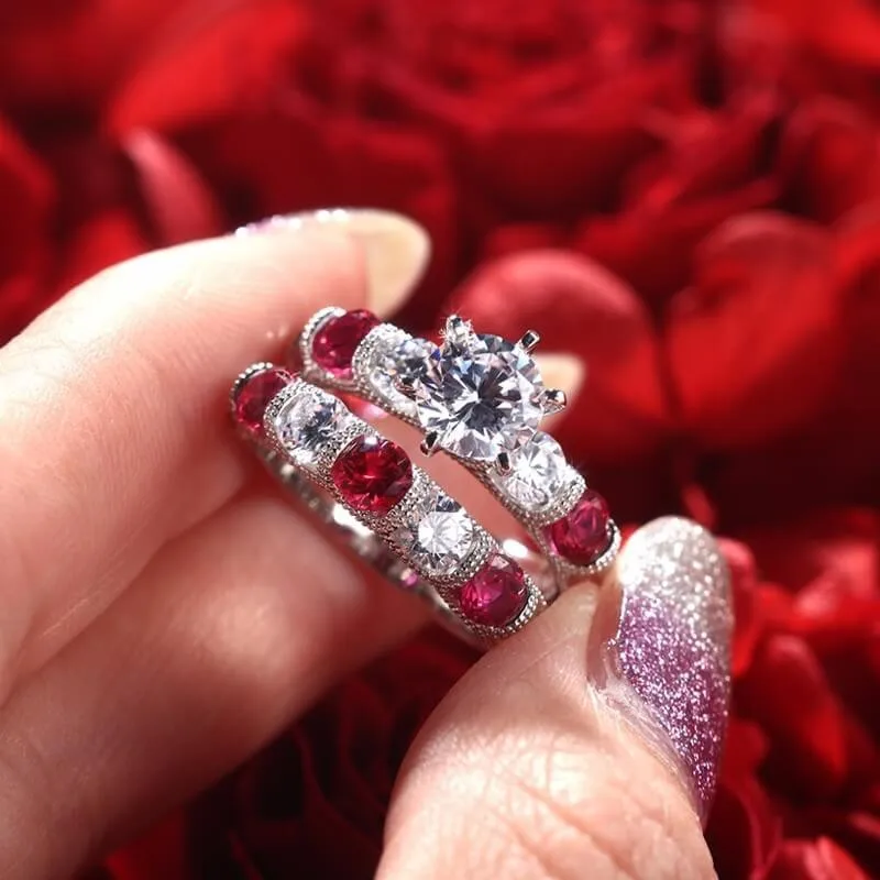 Кольца с фианитом и красным кристаллом ювелирные изделия в форме сердца для