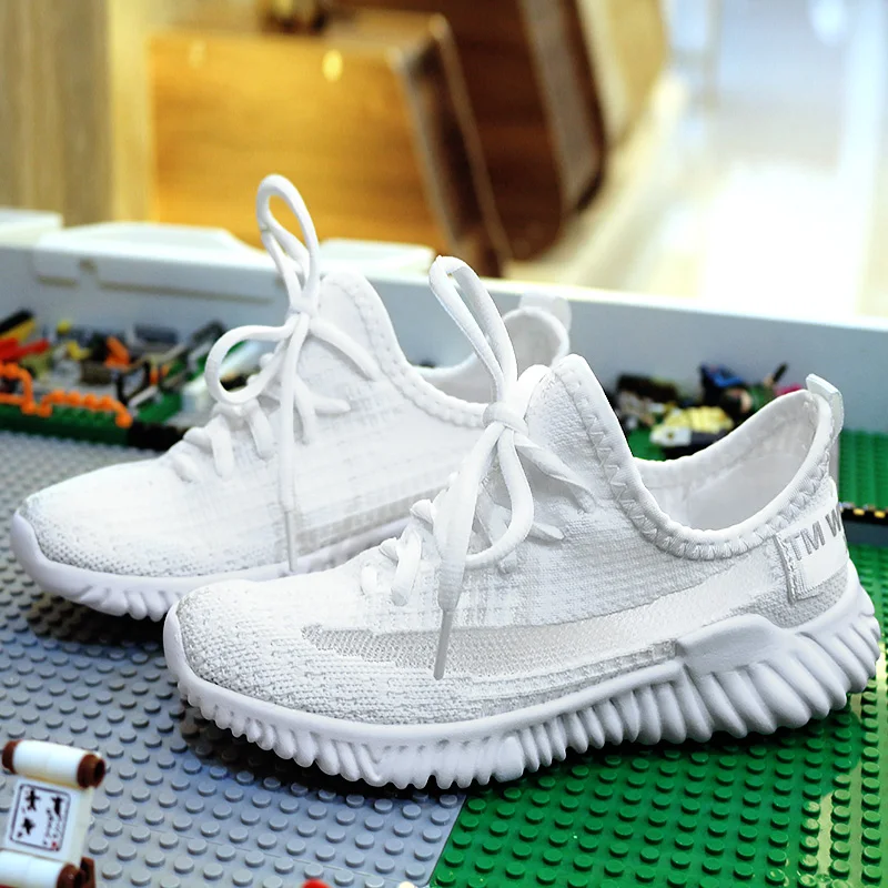 NIKEZI/семейная одежда для родителей и детей, для девочек и мальчиков, детская одежда, сетчатые вязаные Лоферы без шнуровки, кроссовки для бега Yeezys Air Boost