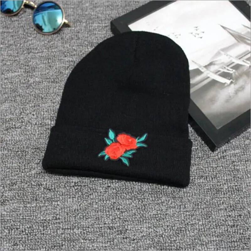 Зимние теплые шляпы для взрослых персонализированные вышитые розы имя Вязаная
