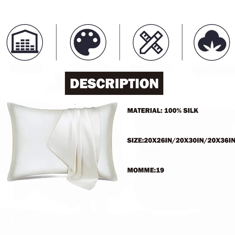 

100% Natural Mulberry Silk Pillowcase Top Quality Soft Pillowcases With Zipper For Healthy Sleep Standard Queen King Long S/M/L