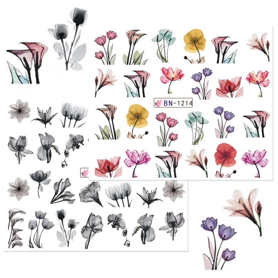 Наклейки для дизайна ногтей черные цветочные листья кружевные наклейки