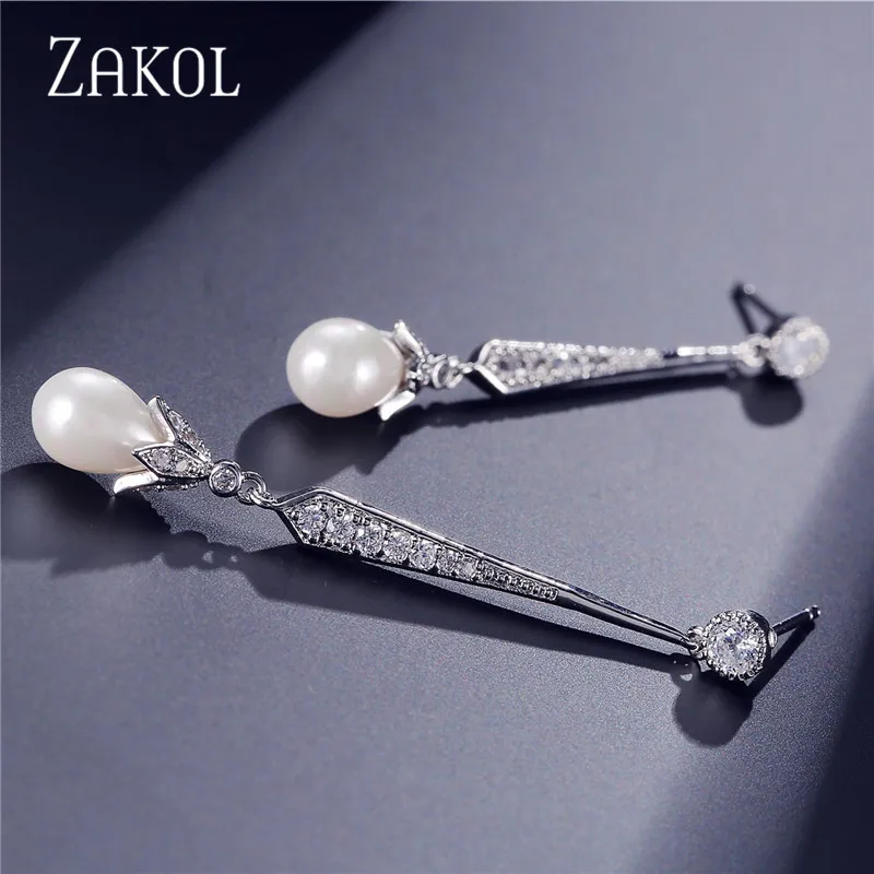 Модные длинные серьги-подвески ZAKOL из розового золота с кубическим цирконием