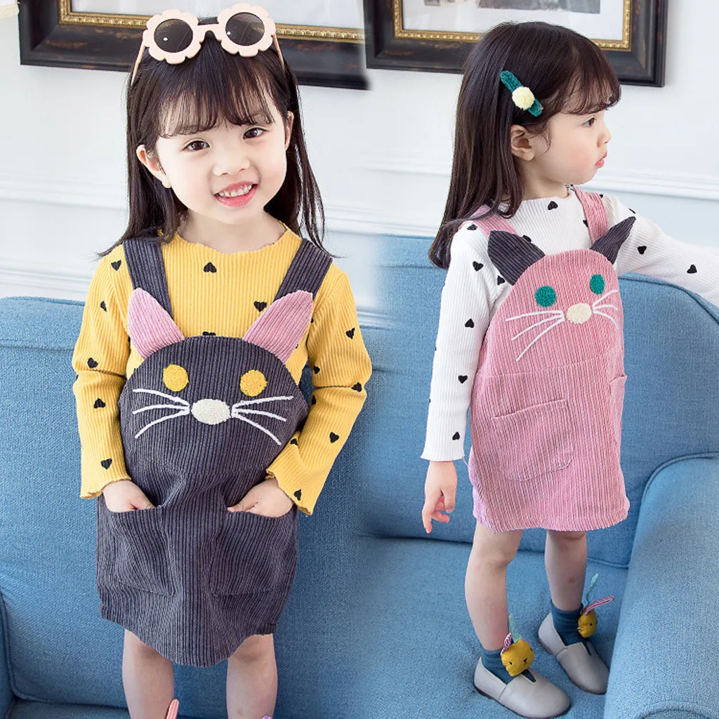 Комплект детской одежды для девочек Топ с длинным рукавом и мультяшным котом