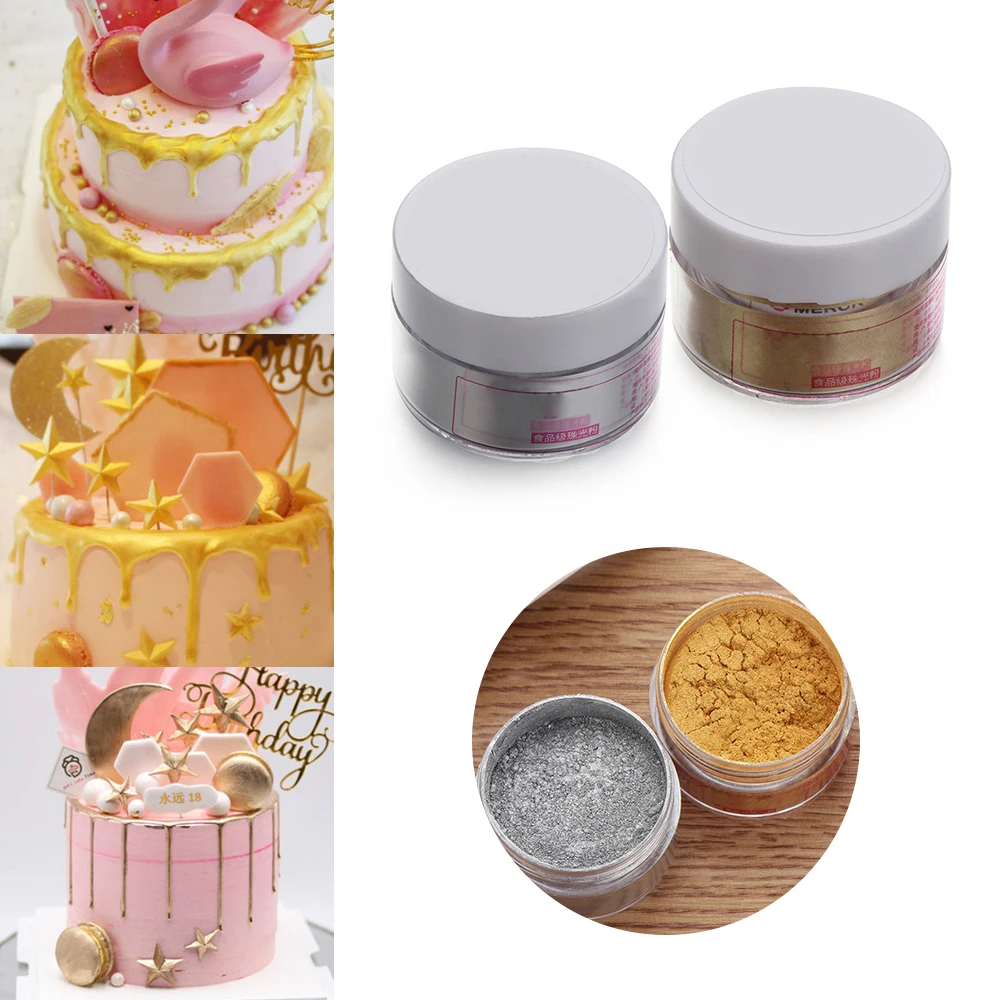 Мерцающая блестящая золотистая Серебристая пудра для украшения пищи торта