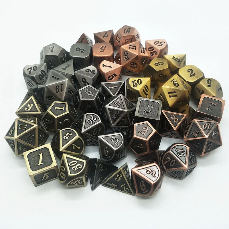 7 шт./компл. игральные кости DND набор патина многогранные металлические кубики dados