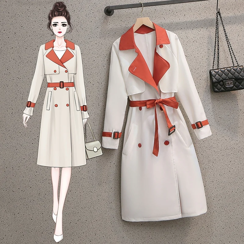 

Trendy Contrast Color Mid-length Windbreaker Korean Style Clothes High Quality Female Jacket Design OL Coat Luxury clothing