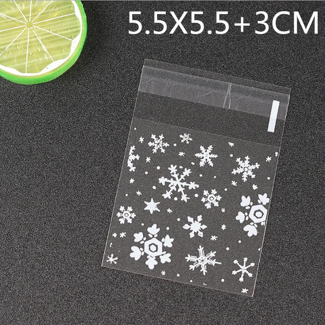 5.5X5.5CM 100 снежинки прозрачные пластиковые прозрачные целлофановые самоклеющиеся бисквитные конфеты закуски мешок DIY Подарочный мешок Рождество - Цвет: 5.5X5.5CM