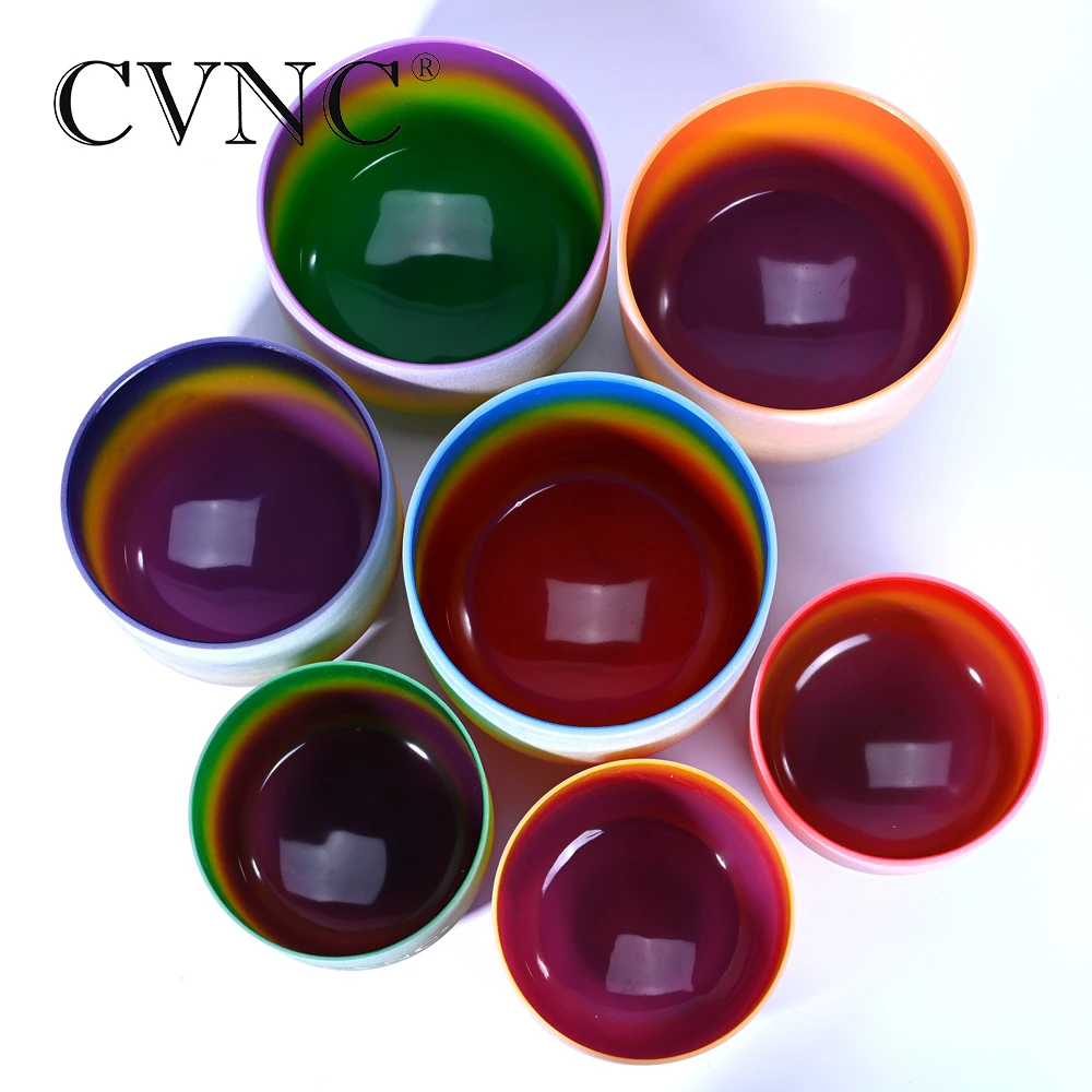 CVNC 6-12 дюймов 7 Чакра Радужный кварц кристалл поющая чаша CDEFGAB набор