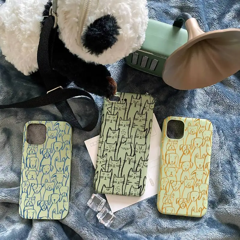 

Cute Cats And Dogs Funny Phone Case Green Candy Color for iPhone 11 12 mini pro XS MAX 8 7 6 6S Plus X SE 2020 XR