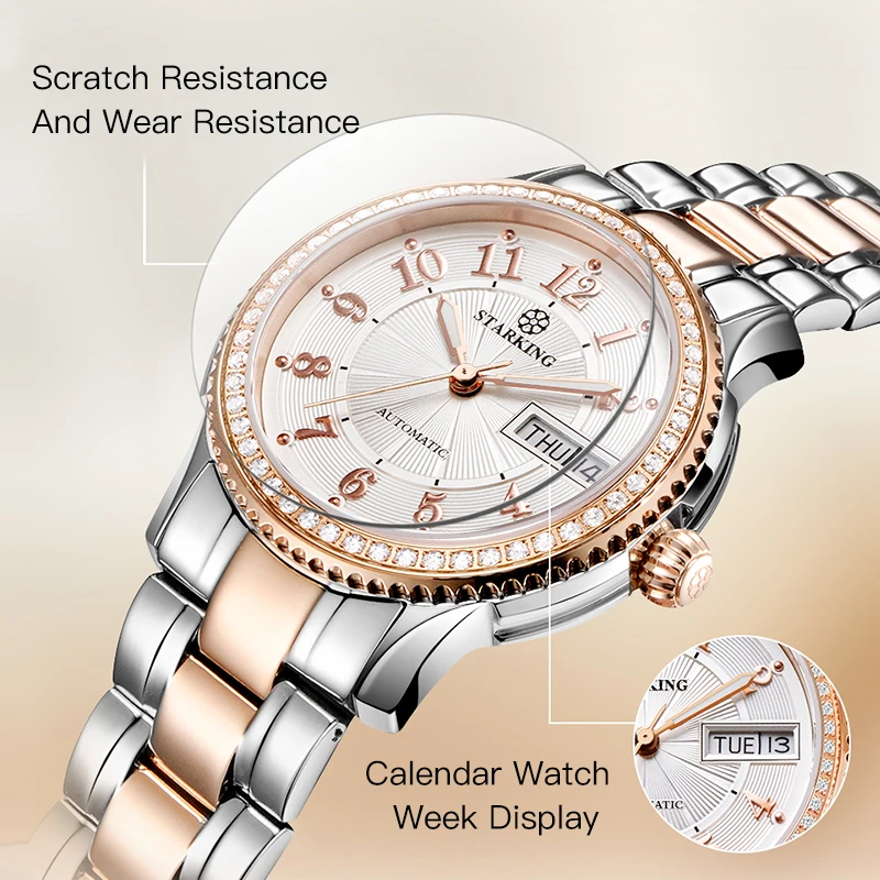 STARKING Women Mechanical Watch Miyota Movt Stainless Steel Wristwatch Sapphire Automatic Self-wind Bracelet Relogios Femininos | Наручные