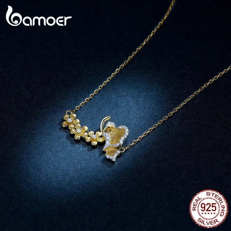 Женское короткое ожерелье из серебра 925 пробы с бабочкой и цветком | Ожерелья