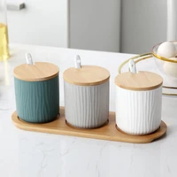 3pcsset nordic home creative ceramic seasoning jar with lid small spoon seasoning box salt shaker kitchen supplies storage set