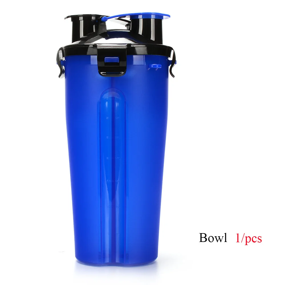 blue only 1 cup Портативная 2 в 1 ПЭТ бутылка для воды контейнер для еды со складной силиконовой миской для домашних животных уличная дорожная кормушка для кошек и собак чашка - Цвет: blue only 1 cup