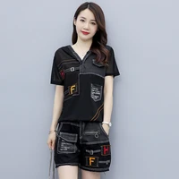 2021 summer women s new loose contrast colors slimming top shorts casual suit