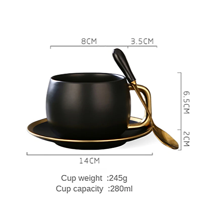 

280Ml Creative American-Style Black Gold Gradual Change Ceramic Coffee Mug Set with Saucer Spoon Simple British Afternoon Teacup