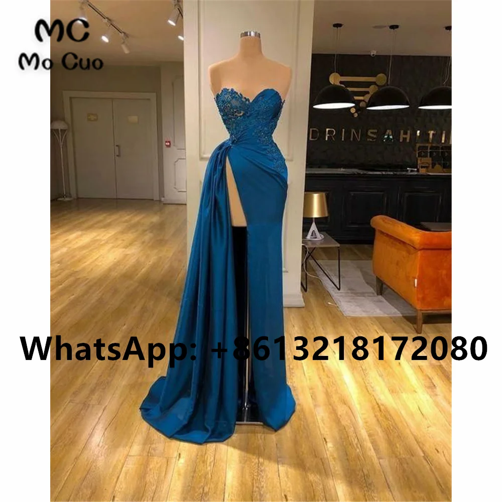 

Elegant 2021 Evening Dresses Prom Gown Pleat Appliques Beaded Sweetheart Front High Slit Chiffon Evening Party Dress for Women's