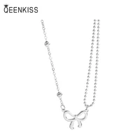 qeenkiss nc774 fine jewelry wholesale fashion trendy woman birthday wedding gift asymmetric bow titanium steel pendant necklace