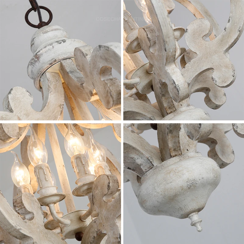 Винтажный подвесной светильник из белого дерева ретро античный для французской