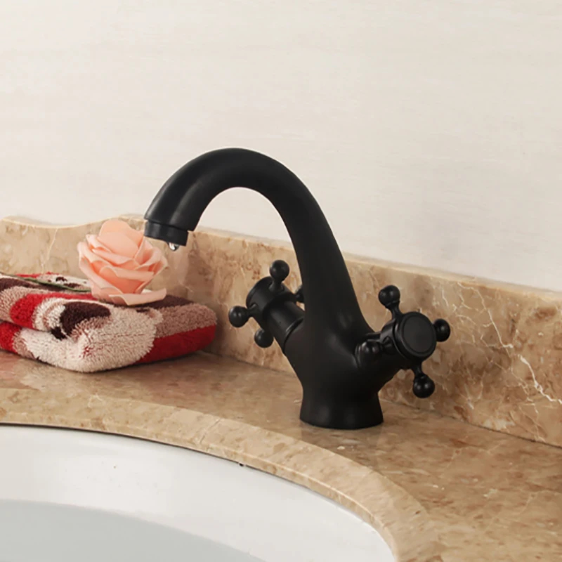 Solid Brass Bronze Double Handle Control Antique Faucet Deck Mounted Kitchen Bathroom Basin Mixer Tap Robinet Copper Black | Обустройство