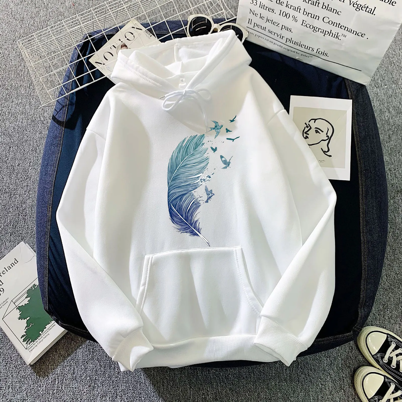 Casual Vintage Korean Pullovers Women sweetshirts Hoodies Oversized Printing Nothing Is Real Sweatshirts Hooded Harajuku Spring