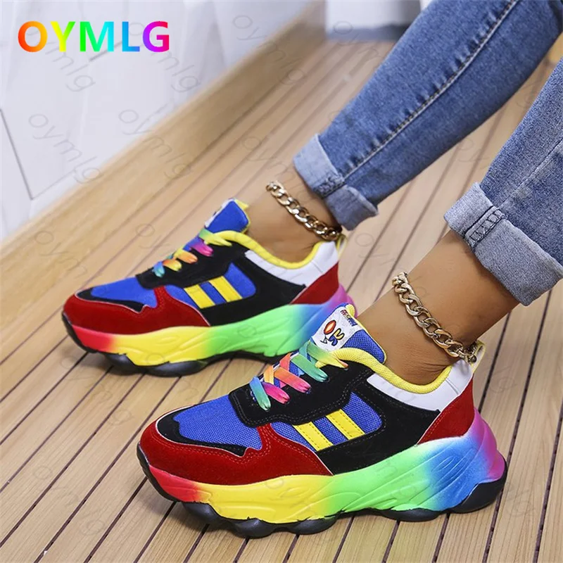 

Женские кроссовки на платформе, сетчатые туфли на плоской платформе с перекрестными ремешками, большие размеры, осень 2021