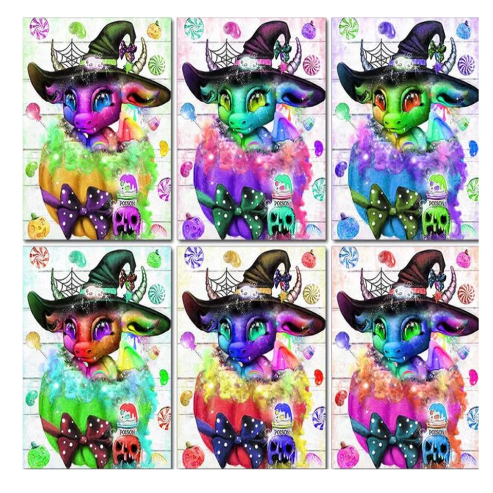 5D Набор для алмазной живописи "Картина с милым цветным мультяшным динозавром" в подарок на Хэллоуин "Мозаика Тыква с волшебной шляпой" вышивка.