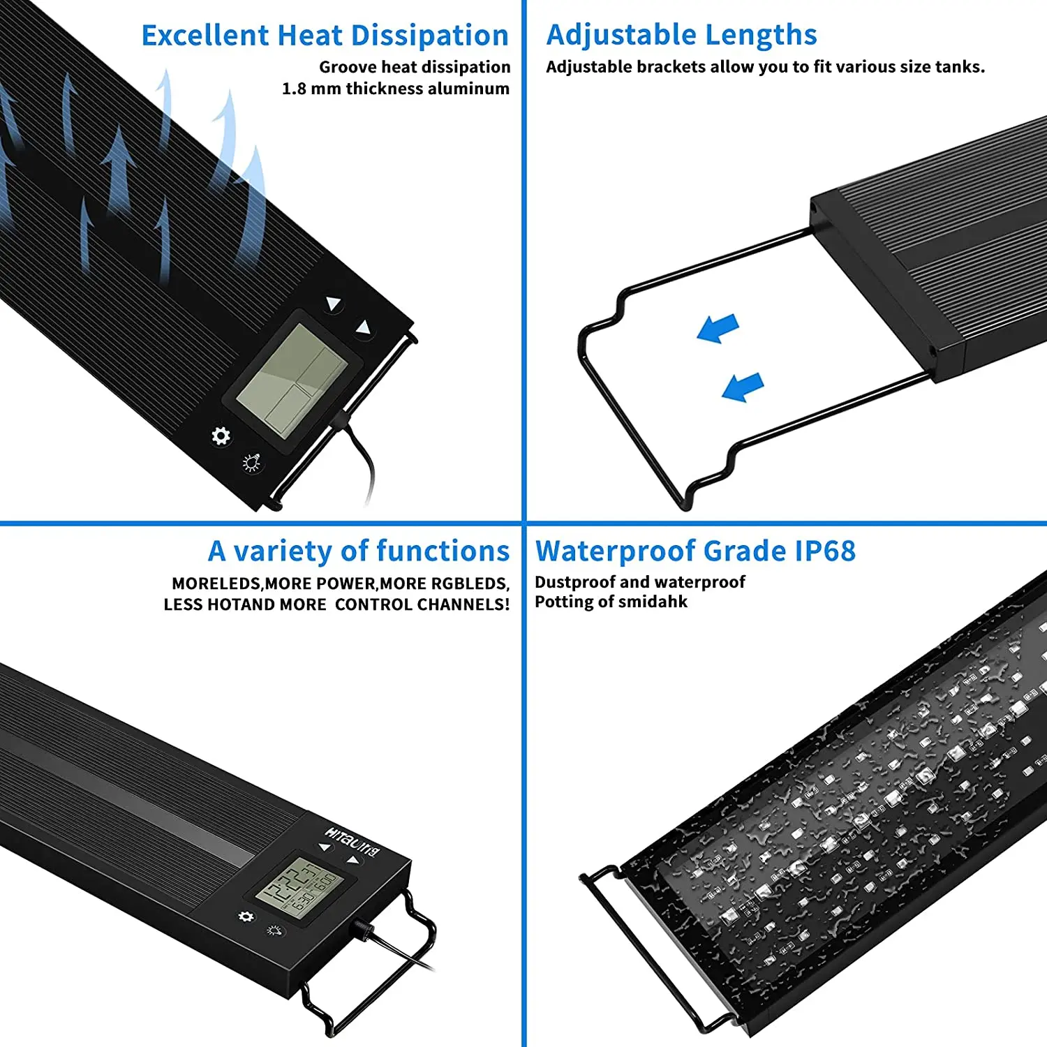 Luz LED de espectro completo para acuario, iluminaci&oacute;n de 8 colores, con temporizador, amanecer y atardecer, 80cm-4